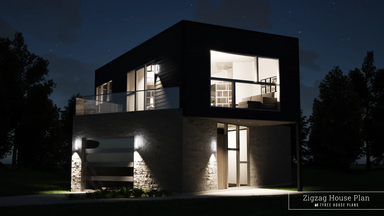 Front at Night - Zigzag by Tyree House Plans
