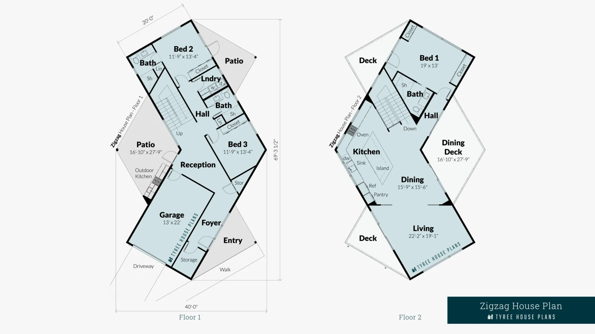 Zigzag House Plan Floor Artwork by Tyree House Plans