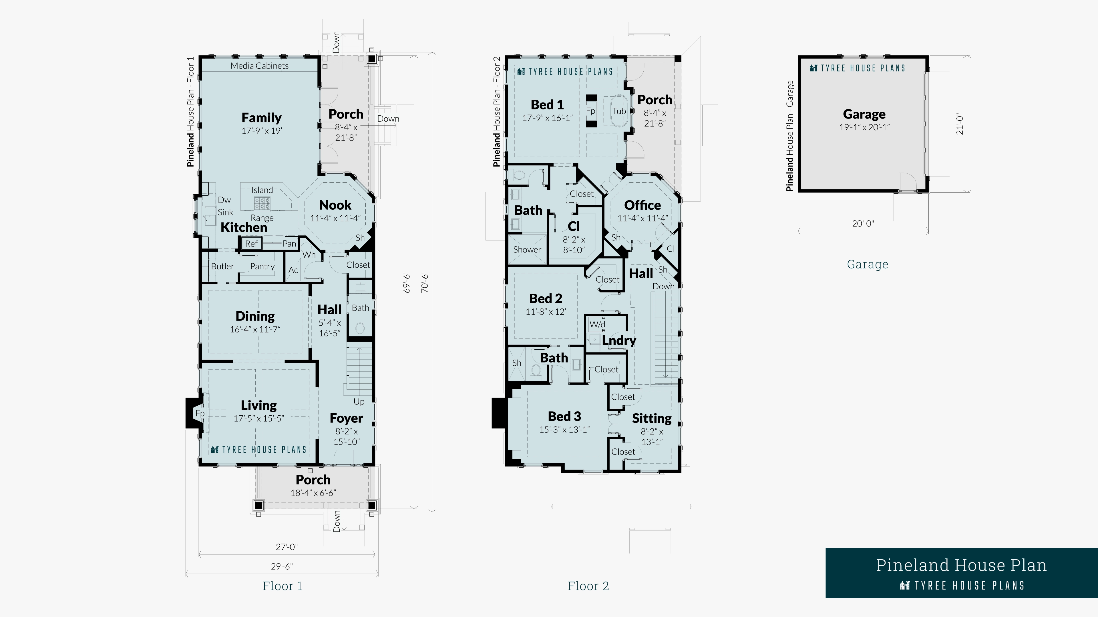Pineland House Plan Floor Artwork by Tyree House Plans